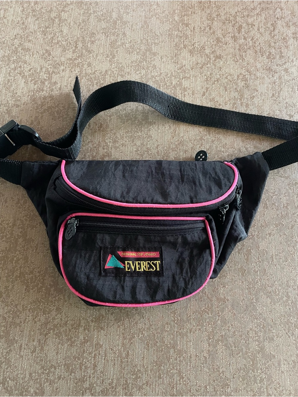 Black Crossbody Bag with Pink Trim
